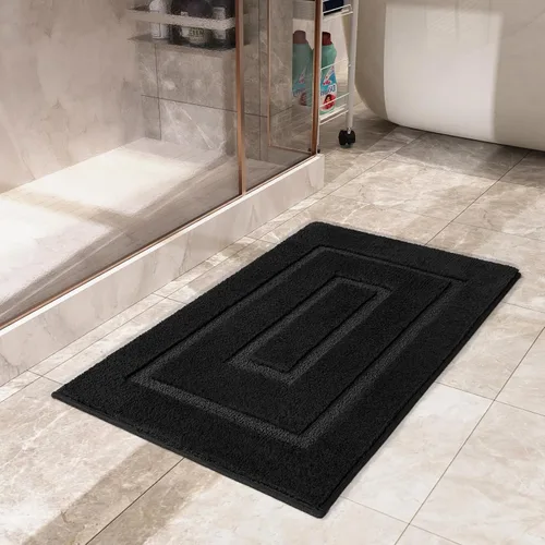 Miniatura 7 de HOMORE Alfombra de baño negra de 24 x 17 pulgadas, suave y absorbente, alfombra de baño pequeña, alfombra de baño lavable antideslizante para bañera
