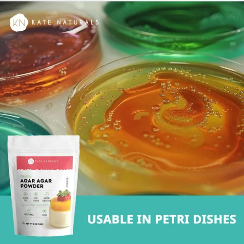 Miniatura 7 de Kate Naturals Polvo de agar agar para cocinar y platos de Petri. Polvo sustituto de gelatina vegana sin sabor para hojas de gelatina y halal