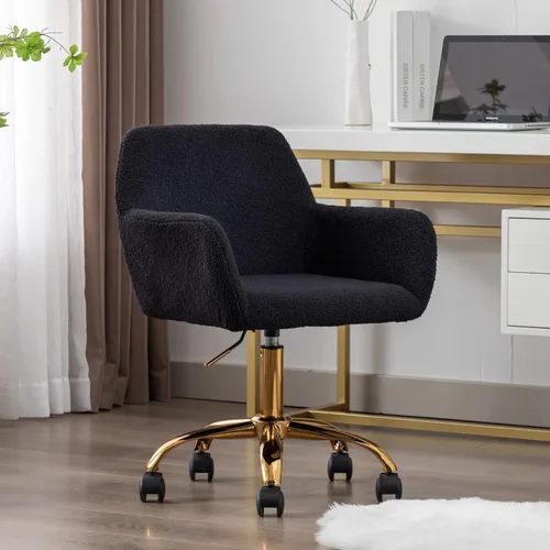 Miniatura 2 de Silla de escritorio de piel sintética para mujeres, niñas y adolescentes, silla de escritorio giratoria ajustable negra, silla de escritorio