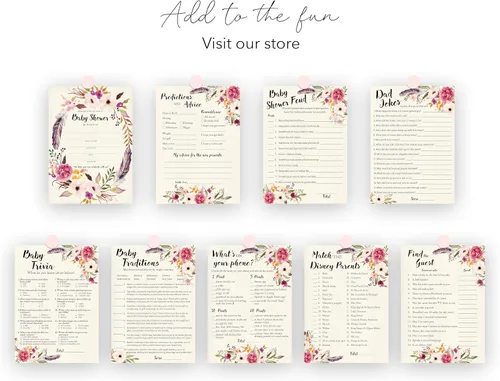 Miniatura 7 de BOHO - Tarjetas de predicción y consejos – Paquete de 25 – Juegos de baby shower BOHEMIAN Pink GIRL, deseos florales para nuevos padres, mamá y papá