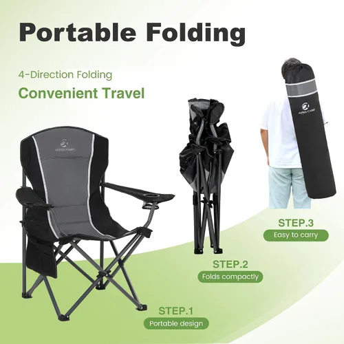 Miniatura 8 de LET'S CAMP Silla de camping plegable de gran tamaño para exteriores, paquete de 2 sillas resistentes con soporte para tazas y bolsa