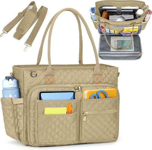 Miniatura 20 de RAINSMORE Bolsa de mano para profesores, bolsa de computadora portátil de 15.6 pulgadas para mujer, bolsas de trabajo, bolsa de enfermera, bolsa