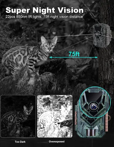 Miniatura 7 de KJK Cámara de sendero, 36MP 2.7K Mini cámara de juego con visión nocturna activada por movimiento, impermeable, cámara de vida silvestre gran
