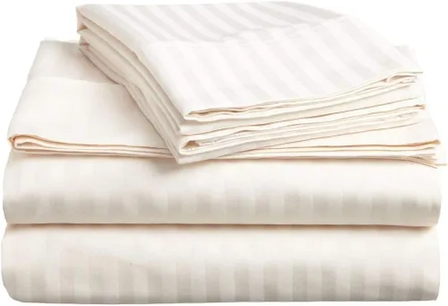 Miniatura 9 de Real juego de 3 sábanas bajeras y 2 fundas de almohada de algodón natural peinado de fibra larga, tejido de satén suave y sedoso, tamaño individual