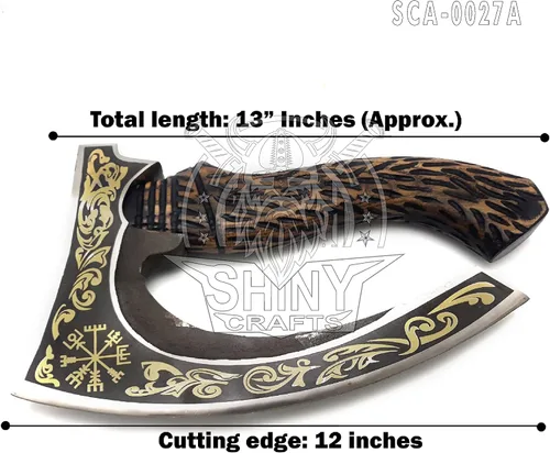 Miniatura 2 de SHINY CRAFTS® Hacha Cortadora de Pizza Vikinga – Hoja de Acero al Carbono con Grabado Negro y Funda – Auténtico Regalo Medieval para Él, Hacha