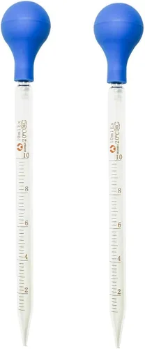 Miniatura 5 de (2 unidades) cuentagotas de vidrio graduado para medicina con pipetas de laboratorio con tapa de goma azul y escala (0.1 fl oz (paquete de 2)