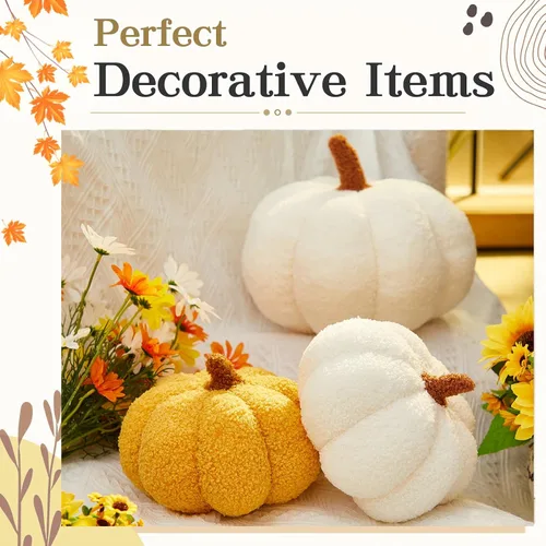 Miniatura 3 de Juexica 3 piezas de almohada de calabaza de felpa esponjosa con forma de calabaza 3D, decoración de otoño, Acción de Gracias, Halloween, cojín