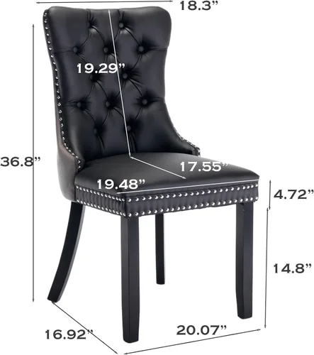 Miniatura 6 de SoarFlash Juego de 4 sillas de comedor de cuero, silla lateral con respaldo alto, silla lateral tapizada moderna con anillo de botones, patas