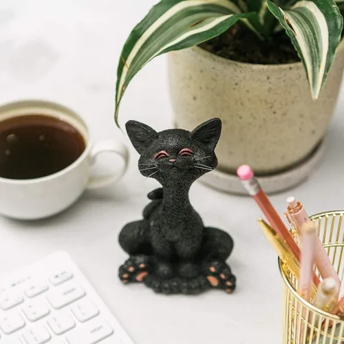 Miniatura 6 de JFSM INC. Figura de gato negro sonriente de 5 pulgadas, bonita estatua de gatito de resina para decoración del hogar u oficina, colección Happy Cat