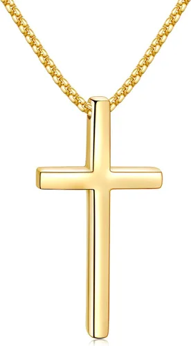 Miniatura 14 de Fiusem Collar con Cruz para Hombre, Collares con Cruz de Hombres en Plata/Oro/Negro con Cadena de Cruz de 2.5mm y Colgante de Cruz de Acero