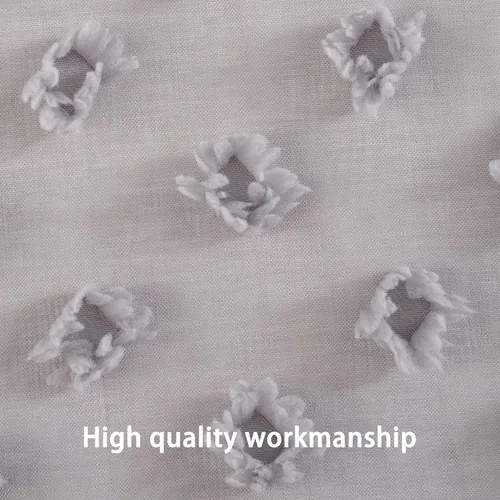Miniatura 6 de DriftAway Olivia - Cortinas transparentes de gasa gris de vellón bordado para ventana con pompones, 2 paneles con pliegue para barra de 52 pulgadas
