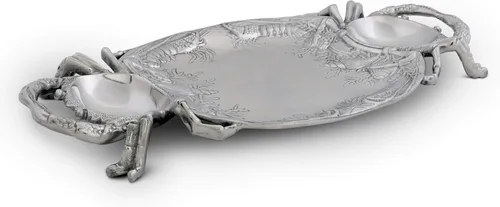 Miniatura 2 de Arthur Court Bandeja de metal de aluminio para cangrejo, decoración costera de alta calidad para servir alimentos y bebidas, 24 x 13.5 pulgadas