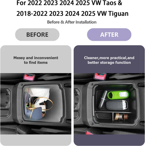 Miniatura 2 de Accesorios interiores para VW Taos 2024 2025, Tiguan 2018-2025 y Taos 2022-2025 organizador de consola central con reposabrazos, organizador