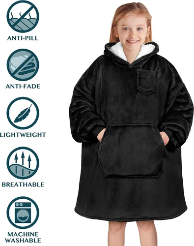 Miniatura 5 de PAVILIA Sudadera Manta Ponible para Niños y Niñas, Sudadera con Capucha Gigante Cálida y Acogedora, Forro Polar Sherpa con Capucha y Mangas