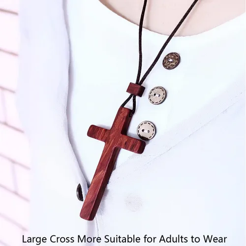 Miniatura 5 de Collares con colgante de cruz de madera natural para niños, niñas, mujeres, hombres, sándalo, hecho a mano, madera, colgante del espejo retrovisor