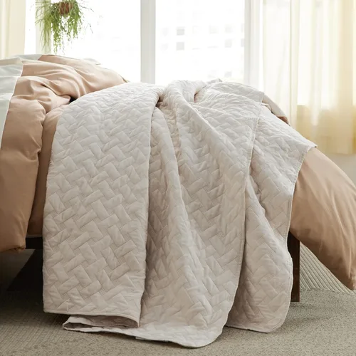 Miniatura 5 de Bedsure Colchas de tamaño Queen - Colchas ligeras tamaño Queen con patrón de tejido de cesta, juego de ropa de cama suave, juego de edredón beige 16