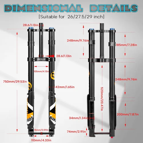 Miniatura 4 de BUCKLOS 26/27.5/29 pulgadas bicicleta de montaña eléctrica suspensión neumática invertida cuesta abajo horquilla, impulso de eje pasante 0.591x4.331