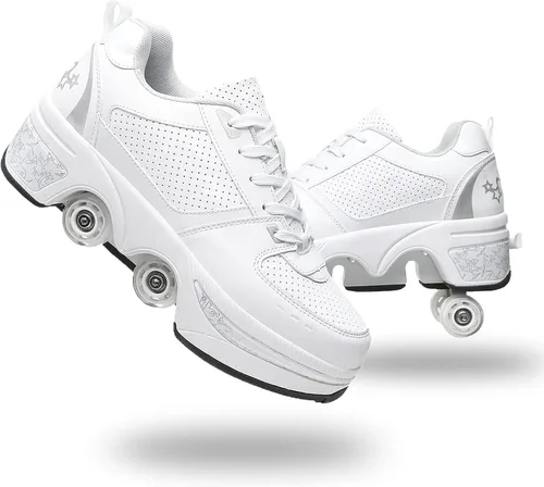 Zapatos de patinaje para mujer, cuatro rondas, zapatos de patines de ruedas para niños que se convierten en patines de ruedas, zapatos ligeros al