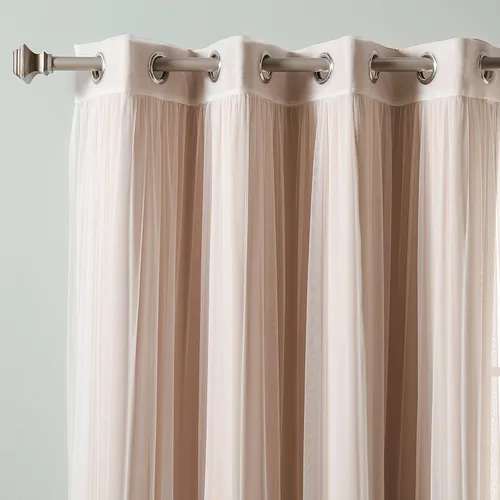 Miniatura 7 de Best Home Fashion Mix and Match - Juego de 4 cortinas de tul transparente y opacas, con ojales de acero inoxidable y níquel Rosa empolvado