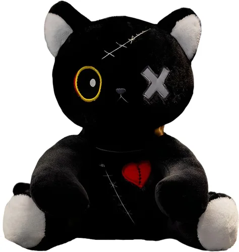 Miniatura 12 de Gato de peluche de estilo gótico, juguetes de peluche de zombis, muñeca de felpa suave de gato, adorable regalo de animal tapado para niños