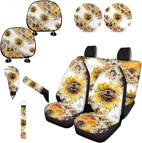 Miniatura 33 de Forchrinse Bee - Juego de fundas para asiento delantero y trasero con funda para palanca de cambios de freno de mano, funda para reposacabezas