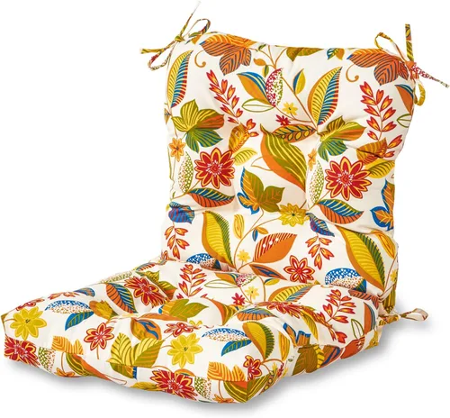 Miniatura 29 de Cojines para silla de exterior con bisagras, diseño de una sola pieza, cojín reversible para asiento y respaldo de patio con lazos, tela