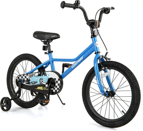 Miniatura 11 de COSTWAY Bicicleta para niños de 12/14/16/18 pulgadas, bicicleta de entrenamiento para niños y niñas con ruedas de entrenamiento extraíbles, Azul