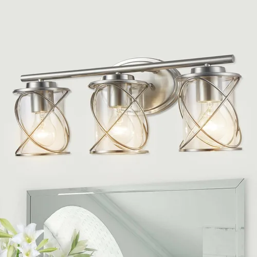 Miniatura 15 de mavcadonf Luces de Tocador de Baño de 2 Luces, Lámparas de Baño sobre el Espejo, Luz de Tocador Dorado Cepillado, Luces de Pared de Estilo Rústico