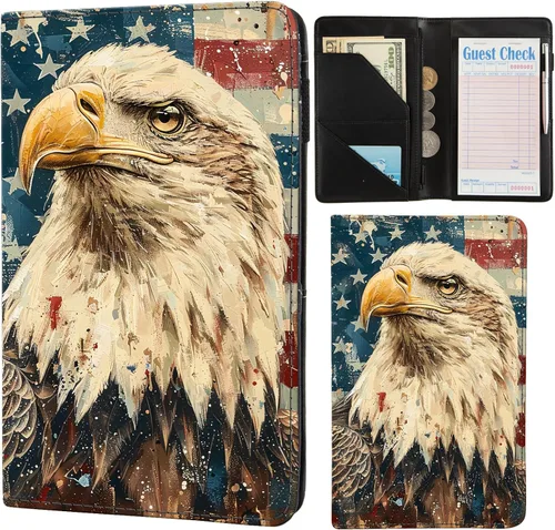 Libretas para camarera de AIRMORS, con bolsillo con cremallera, libreta de cuero para camarera, cartera organizadora de dinero para camarero,