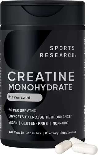 Sports Research® Cápsulas de Monohidrato de Creatina - Apoya la recuperación de entrenamiento, ganancia de músculo magro, rendimiento y fuerza* -