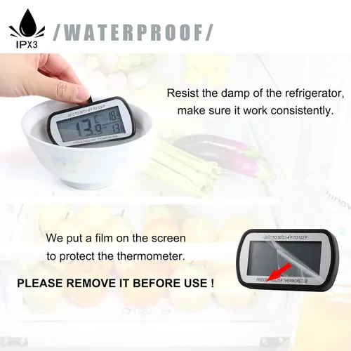Miniatura 6 de AEVETE Termómetro de Refrigerador Digital Termómetro de Frigorífico y Congelador con Parte Posterior Magnética, LCD Grande, Sin Frivolidades, Fácil