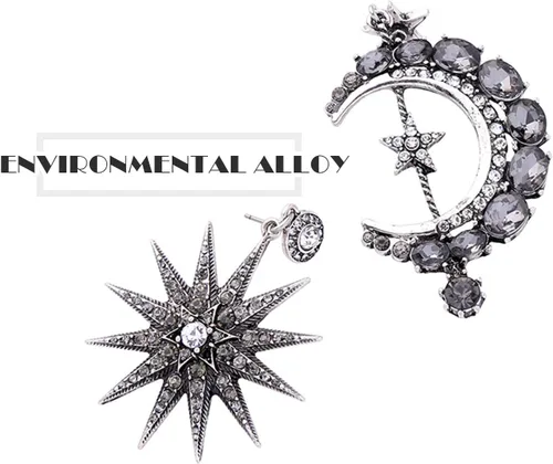 Miniatura 3 de MINIDUO aretes de luna y estrella para niñas, joyas, a la moda, aretes colgantes, para mujer, aleación, Negro
