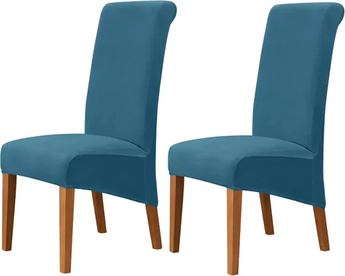Stretch Velvet Dining Chair Slipcovers Solid Color Armless Chair Cover with Elastic Bottom for Dining Room Kitchen Banquet (Blue, Set of 2)