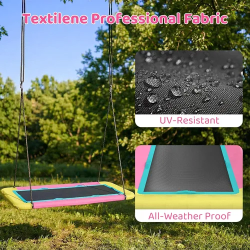 Miniatura 3 de Columpio de árbol de plataforma rectangular de 60 pulgadas para niños y adultos, columpio volador gigante con correa ajustable para colgar, tela