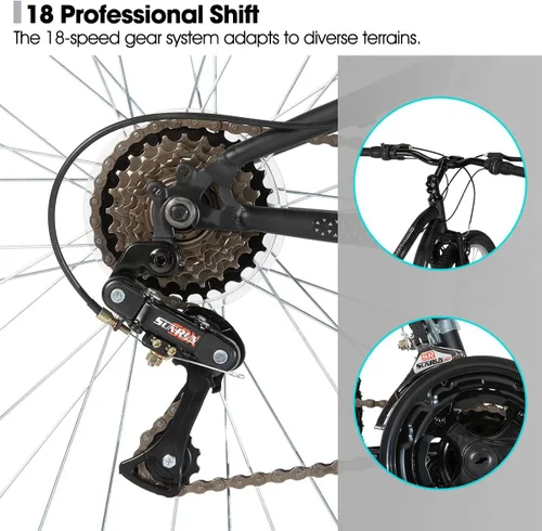 Miniatura 6 de Hiland Bicicleta de montaña de suspensión completa para hombre, 18 velocidades, rueda de 26 pulgadas, bicicleta de doble freno V para hombres