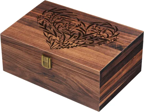 EXISTING Caja de Memoria para Recuerdos, Caja de Recuerdos de Madera de Corazón Floral Cortada con Láser, Caja Grande de Almacenamiento de Madera