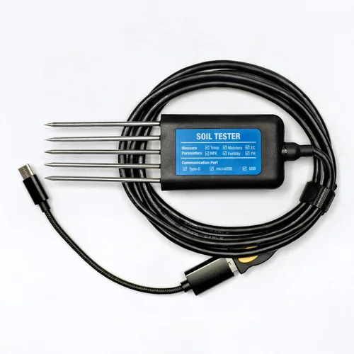 Temperatura Humedad EC PH NPK Probador de Suelo Portátil USB Tipo-C 8 en 1 Sensor de Suelo con Aplicación Android Gratis
