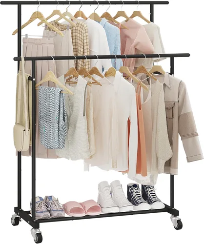 Miniatura 10 de Calmootey Perchero de ropa de doble barra, organizador de ropa portátil para dormitorio, sala de estar, tienda de ropa, rosa
