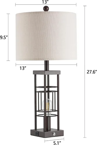 Miniatura 7 de Reaketon Juego de 2 lámparas de mesa para sala de estar con puertos de carga USB, lámparas de estilo granja regulables de 3 vías de 70 cm