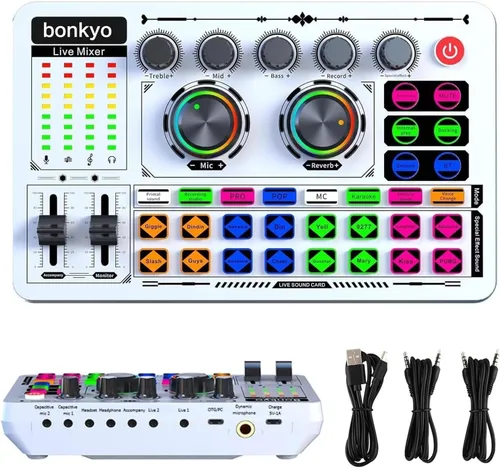 Miniatura 10 de Mezclador de Audio Profesional, Tarjeta de Sonido en Vivo F999 con Mezclador DJ para Transmisión/Podcast/Juegos, Equipo Profesional de Estudio Negro