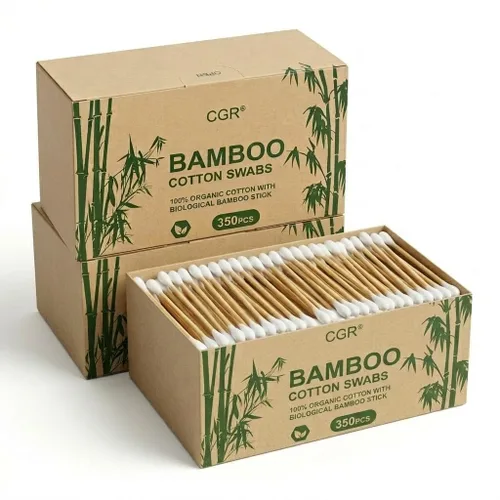 CGR - 1050 hisopos de algodón orgánico, 100% algodón de doble punta, palitos de bambú (compostables), paquete de viaje (paquete de 3 350 hisopos en