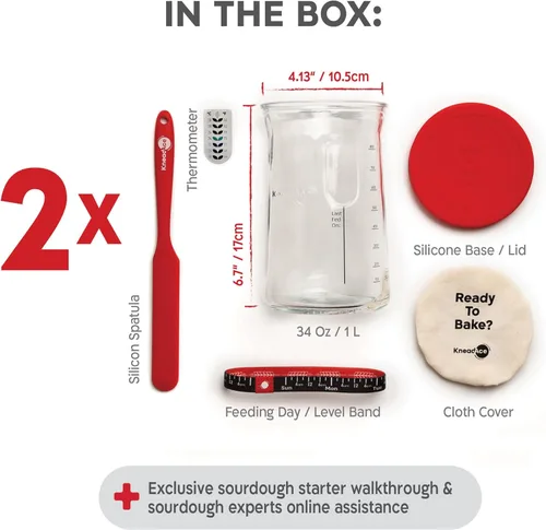Miniatura 4 de KNEADACE Pro - Kit de inicio de masa madre – Tarro de fermentación de vidrio de gran capacidad de 34 onzas con tapa y rastreador, fermentador básico