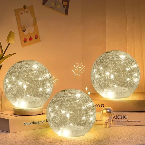 Miniatura 5 de Lámpara LED de globo agrietado de 6 pulgadas, funciona con pilas, luz de bola de vidrio agrietado de mercurio dorado con interruptor inferior