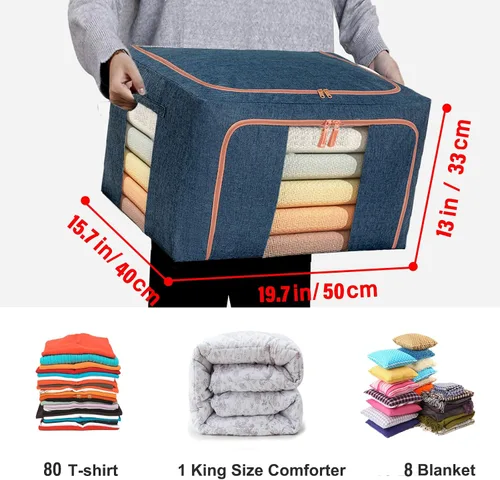 Miniatura 2 de Bolsas de almacenamiento grandes, contenedores de almacenamiento plegables con marco de metal en forma de sujeción, contenedores organizadores
