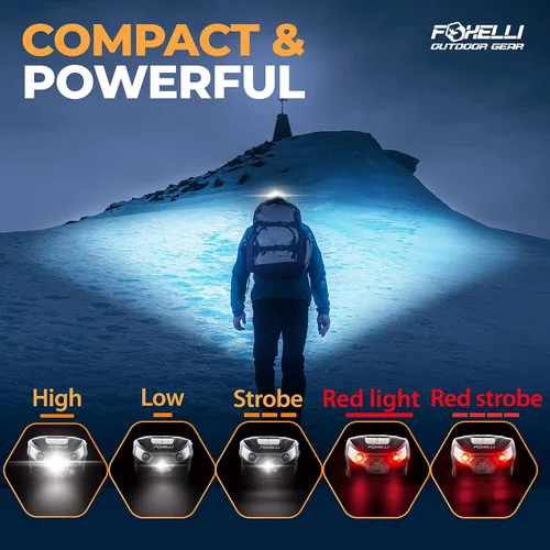 Miniatura 2 de Foxelli Faro LED recargable USB-C – Lámpara de cabeza súper brillante y ligera para correr, acampar, senderismo y trabajo – Ajuste cómodo para Rosa