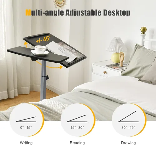 Miniatura 4 de Tangkula Escritorio para laptop sobre la cama, soporte para portátil móvil con mesa inclinable, mesita de noche ajustable de altura rodante