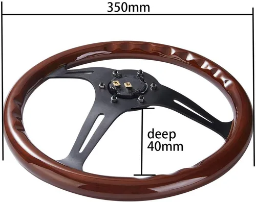 Miniatura 7 de Volante universal Kyostar de 14 pulgadas, estilo clásico Grant Nostalgia, grano de madera, negro, con botón de bocina