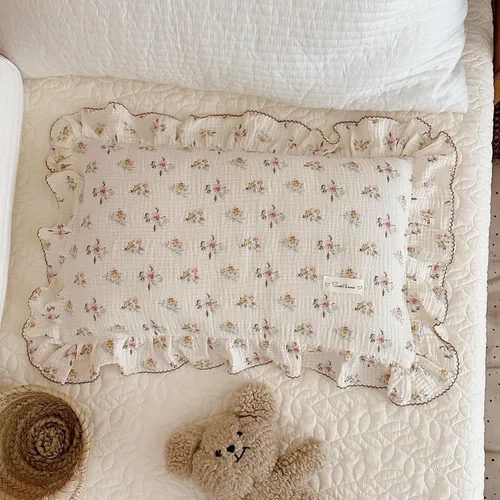Miniatura 6 de BuLuTu Funda de almohada de muselina de algodón para niños pequeños con bonito patrón de flores de azalea, súper suave, funda de almohada para cuna