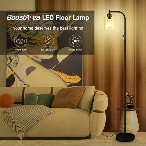 Miniatura 3 de Lámpara de pie regulable BoostArea, lámpara de pie con pantalla de vidrio, bombilla LED de 6 W incluida, lámpara de pie moderna, lámpara LED Vidrio