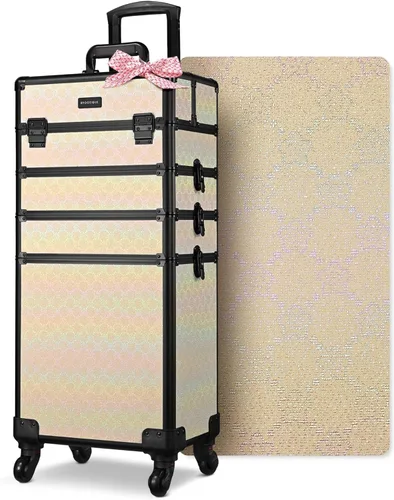 Miniatura 16 de BYOOTIQUE estuche rodante para maquillaje 4 en 1, con cerradura, maletín tipo trolley para cosméticos, con 4 ruedas extraíbles, organizador de viaje